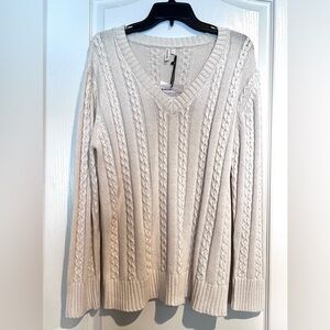 Women’s Irish Fisherman’s Sweater V-Neck Natural Hemp Cotton Blend Size L NWT